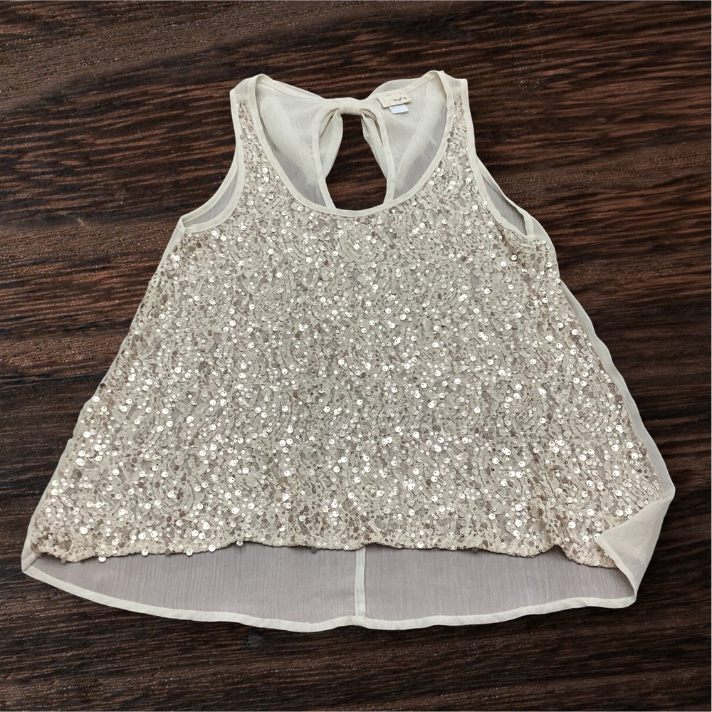 Daytrip Sequin High Low Tank Top Cream Champagne Keyhole Back BU41896 AU Small